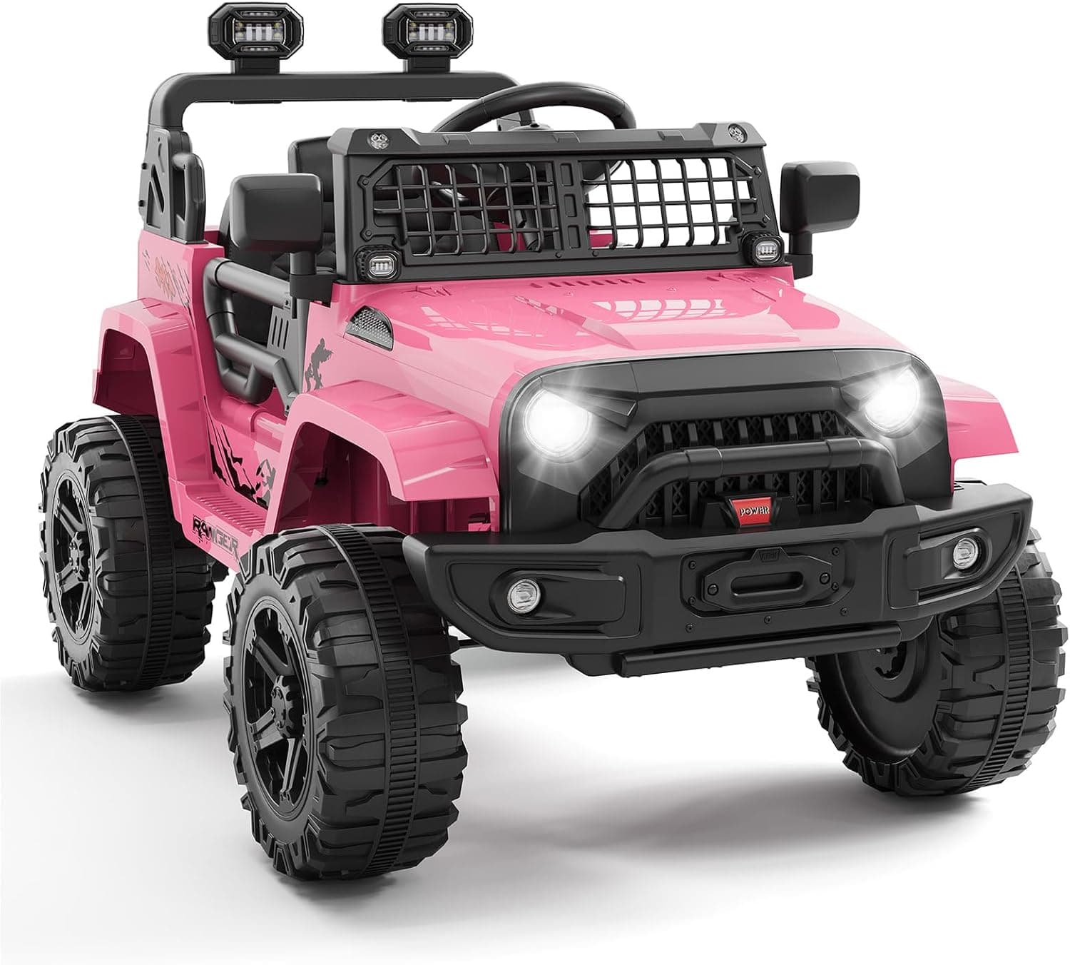 Hetoy Ride on Truck Car, 12V Kids Electric Vehicles with Remote Control Spring Suspension, LED Lights, Bluetooth, 3 Speeds