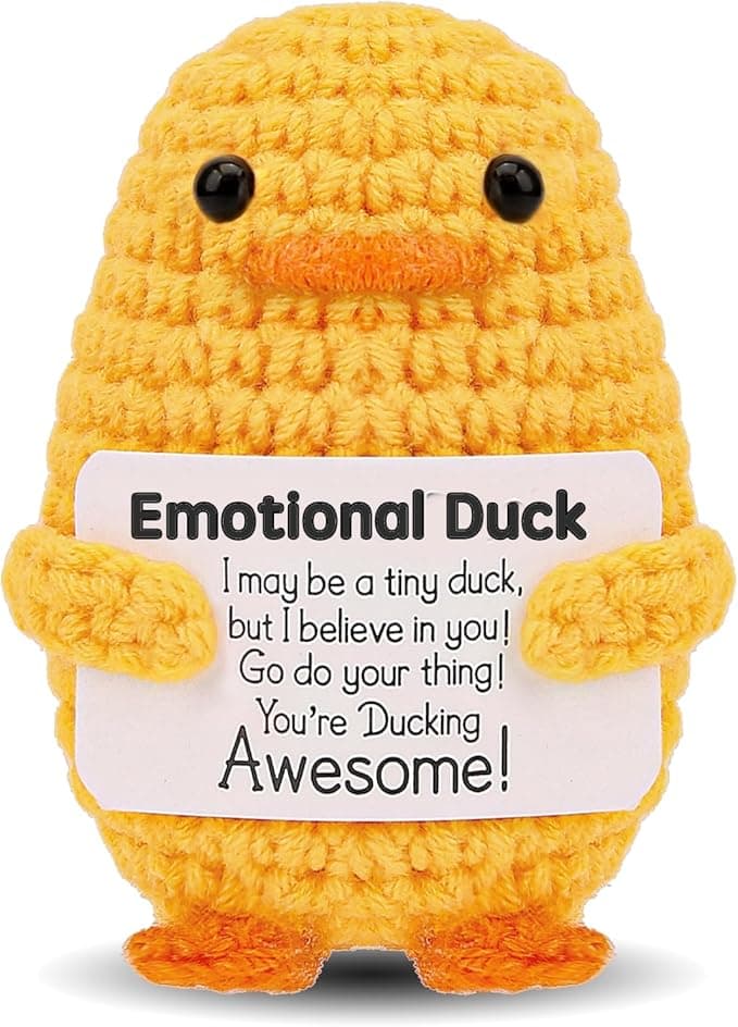 Hoedia Handmade Emotional Pickle Gift, Cucumber Crochet Doll Inspirational Gifts with Cards, Cute Knitted Funny Support Pickle Potato Friend Birthday (Emotional Duck)