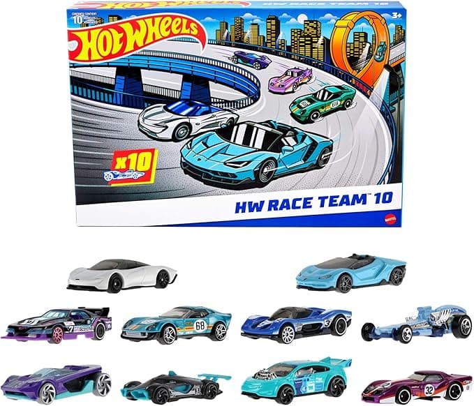 Hot Wheels 10-Pack of Toy Race Cars, Includes 1:64 Scale Corvette, Lamborghini, McLaren Originals