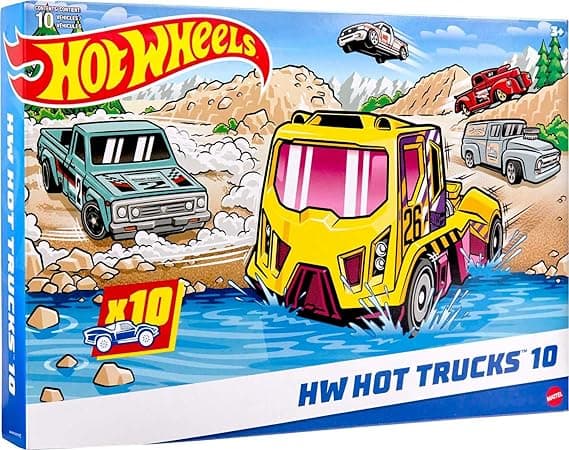 Hot Wheels 10-Pack, Set of 10 Toy Trucks in 1:64 Scale, Mix of Officially Licensed & Unlicensed (Styles May Vary)