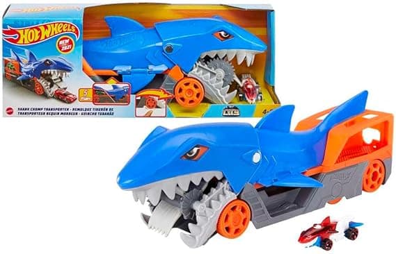 Hot Wheels Toy Car Playset, Shark Chomp Transporter & 1:64 Scale Car, Connects to Track & Stores 5 1:64 Scale Vehicles