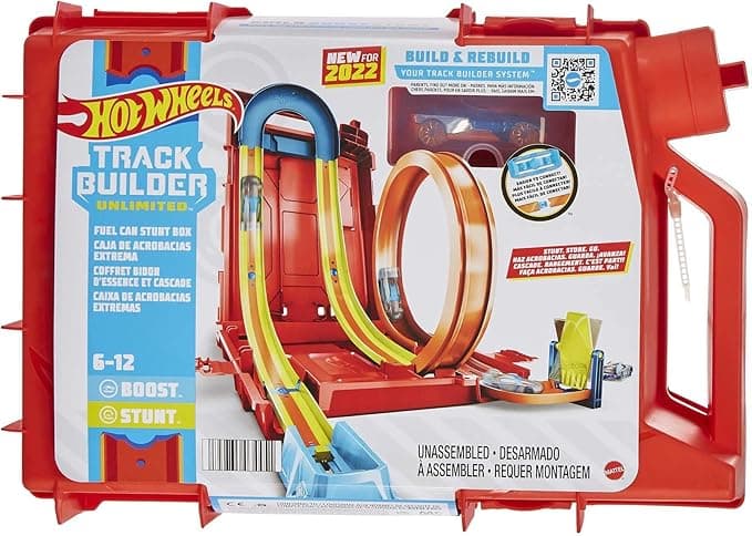 Hot Wheels Toy Car Set, Track Builder Unlimited Playset Fuel Can Stunt Box, 14 Component Parts & 1:64 Scale Vehicle