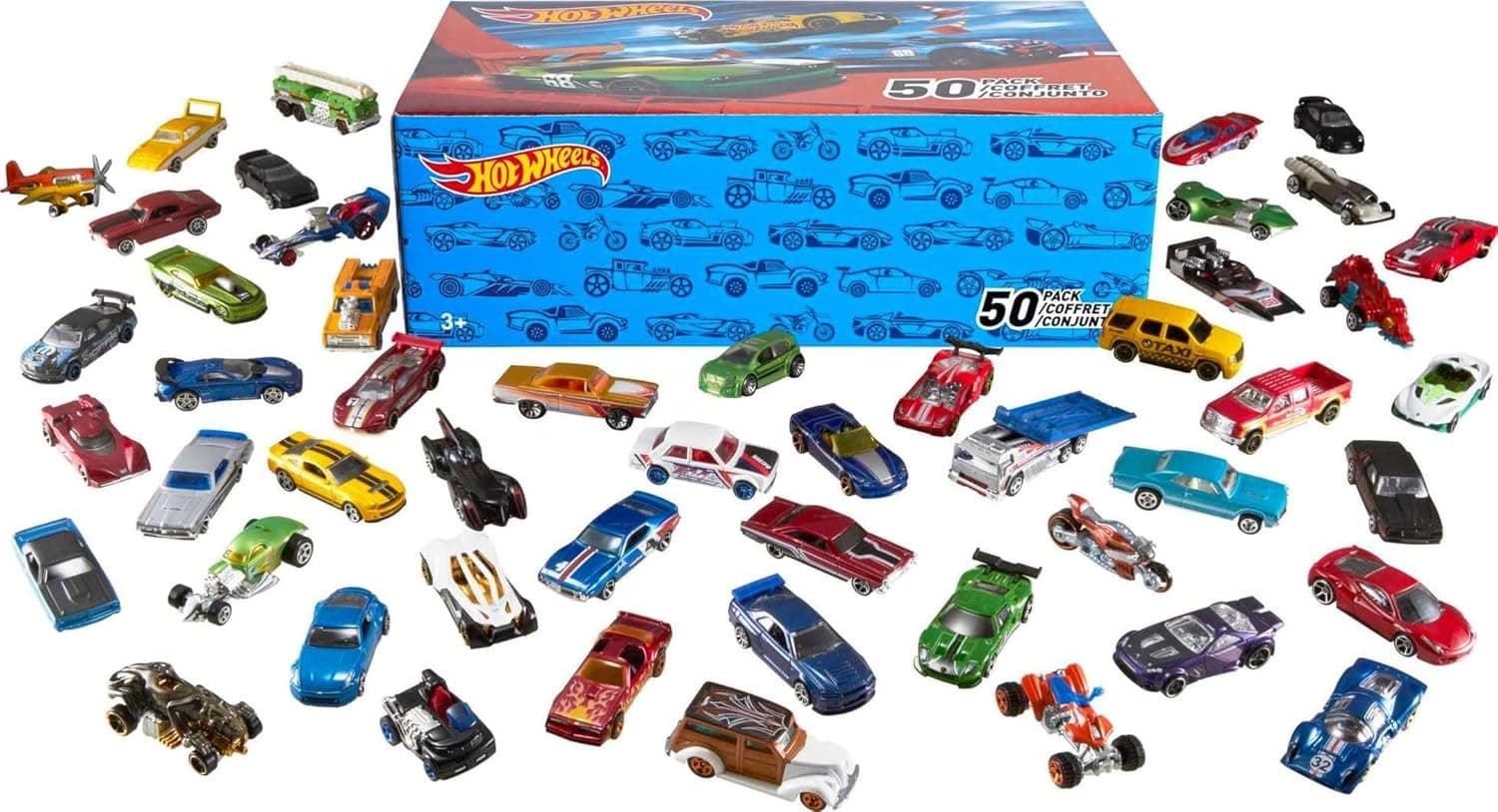 Hot Wheels Toy Cars & Trucks, 50-Pack of 1:64 Scale Vehicles, Individually Packaged (Styles May Vary)