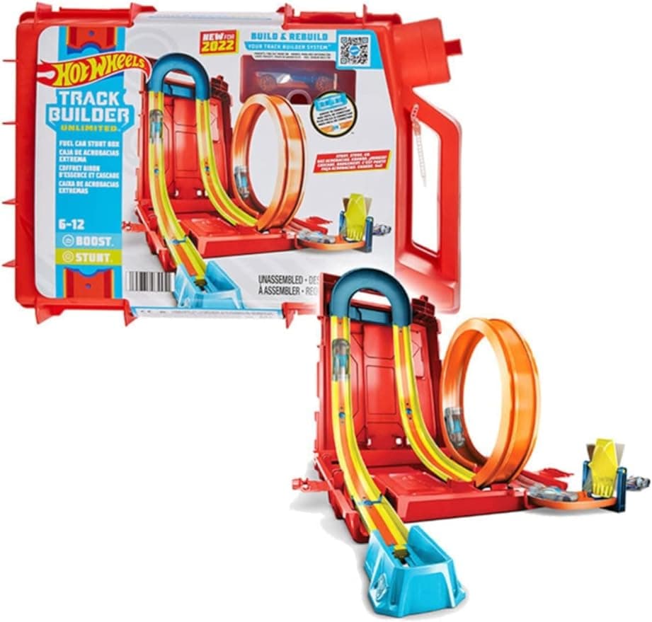 Hot Wheels Track Builder Unlimited Playset Fuel Can Stunt Box, 14 Component Parts & 1:64 Scale Toy Car