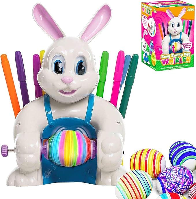JOYIN Motorized Easter Egg Decorator Kit, Easter Busy Bunny Egg Spinner Whirler Decorating Machine with 10 Non-Toxic Markers for Kids Craft Activities