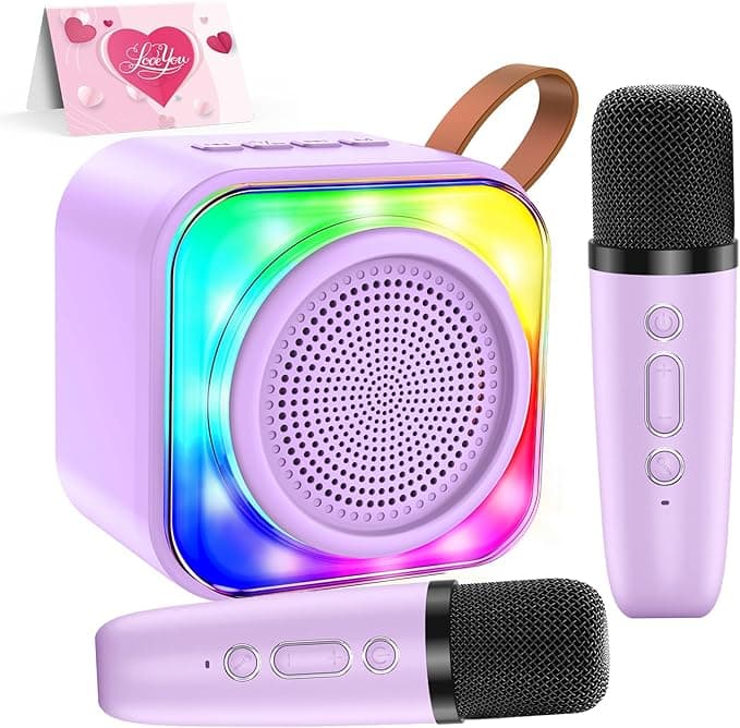 Karaoke Machine with 2 Microphones for Kids, Toys Birthday Gifts for Ages 3-12 Years Old Girls Boys, Mini Karaoke Microphone with Protable Bluetooth Speaker for Singing Party Outdoor Play