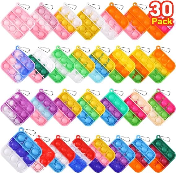 Kids Party Favors Fidget Toys Bulk 30 Pack Mini Pop Fidget Keychain Its Birthday Party Favors for Kids 4-8,8-12 Year Small Classroom Prizes Fidgets It Bubbles Students Easter Goodie Bag Stuffers