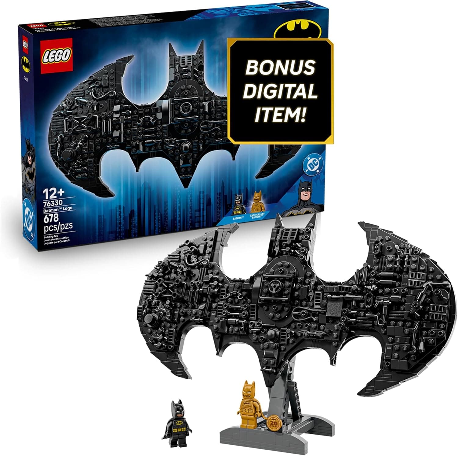 LEGO DC Batman: Batman Logo Building Toy - Super Hero Bedroom Decor for Kids, Boys & Girls, Ages 12+ - W/Classic & Golden Minifigures - Gift Idea for Birthdays & Fans - 76330