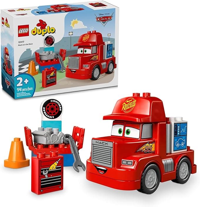 LEGO Disney Pixar Mack at The Race Cars Toys - Pixar Cars Birthday Gift for Toddlers, Preschool, Boys & Girls, Ages 2+ - Educational Building Toys Set - 10417