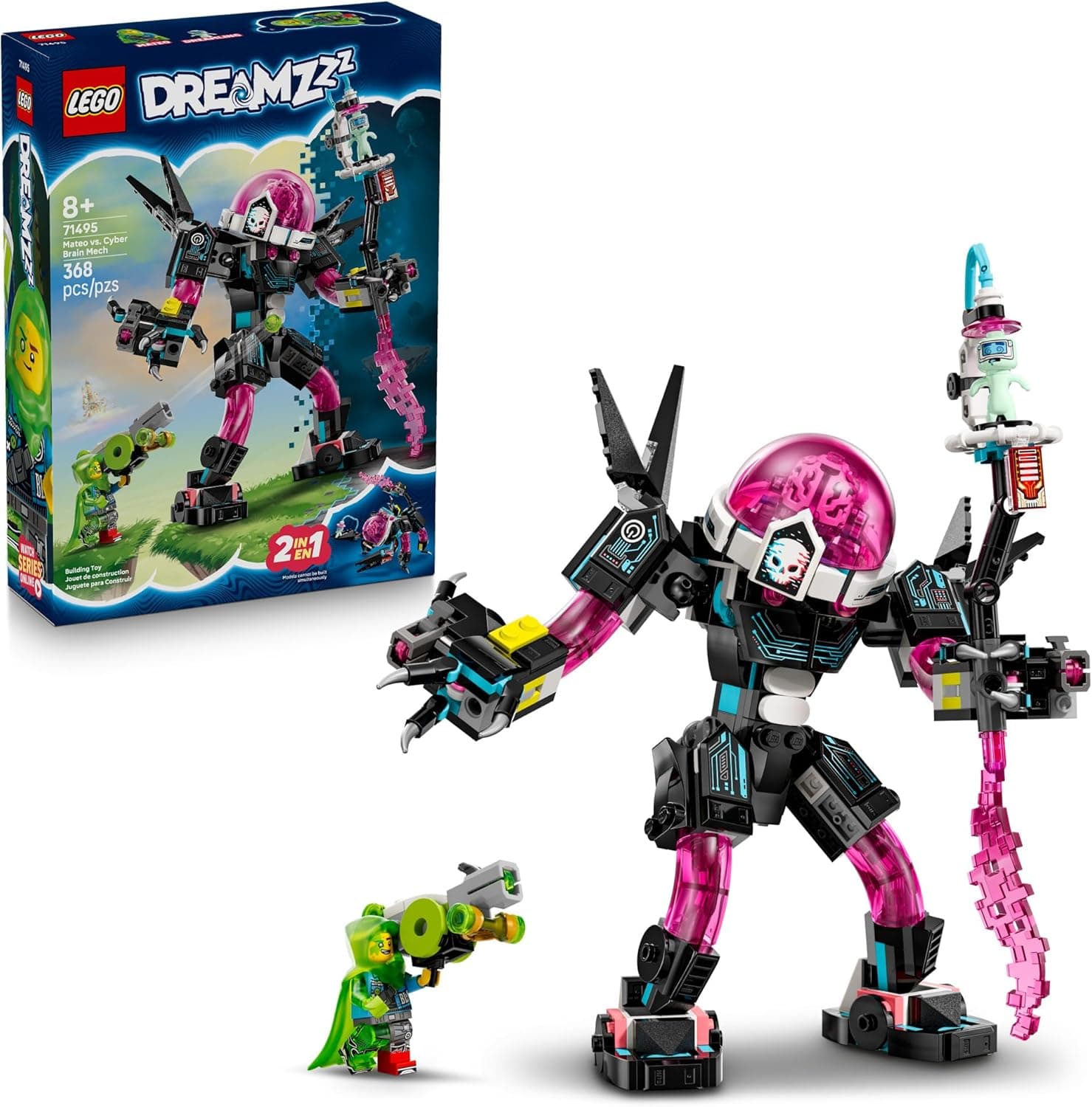 LEGO DREAMZzz Mateo vs. Cyber Brain Mech Robot Building Toy for Kids - Pretend Play Set W/Matteo & Dreamling Toy Figures for Boys & Girls, Ages 8+ - 2 Ways to Build - Gift Idea for Birthdays - 71495