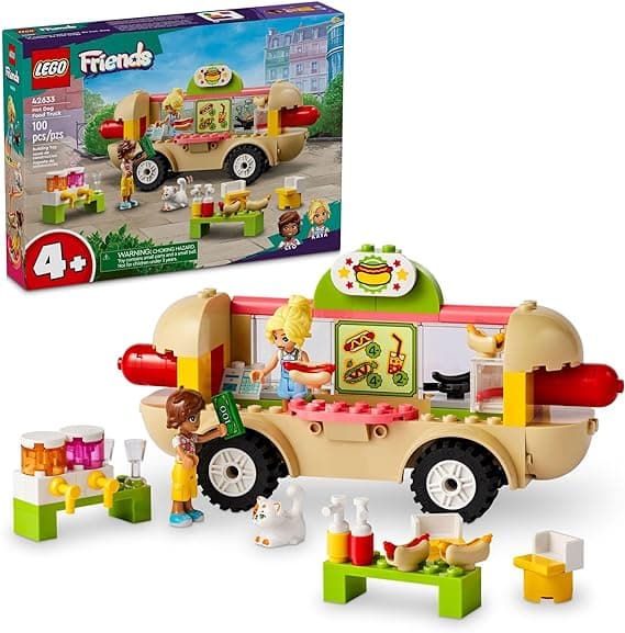 LEGO Friends Hot Dog Food Truck Toy with Mini Doll Characters and Cat Figure, Pretend Play Food, Toy Van, Creative Gift for Kids, Girls, and Boys, Ages 4 Years Old and Up, 42633