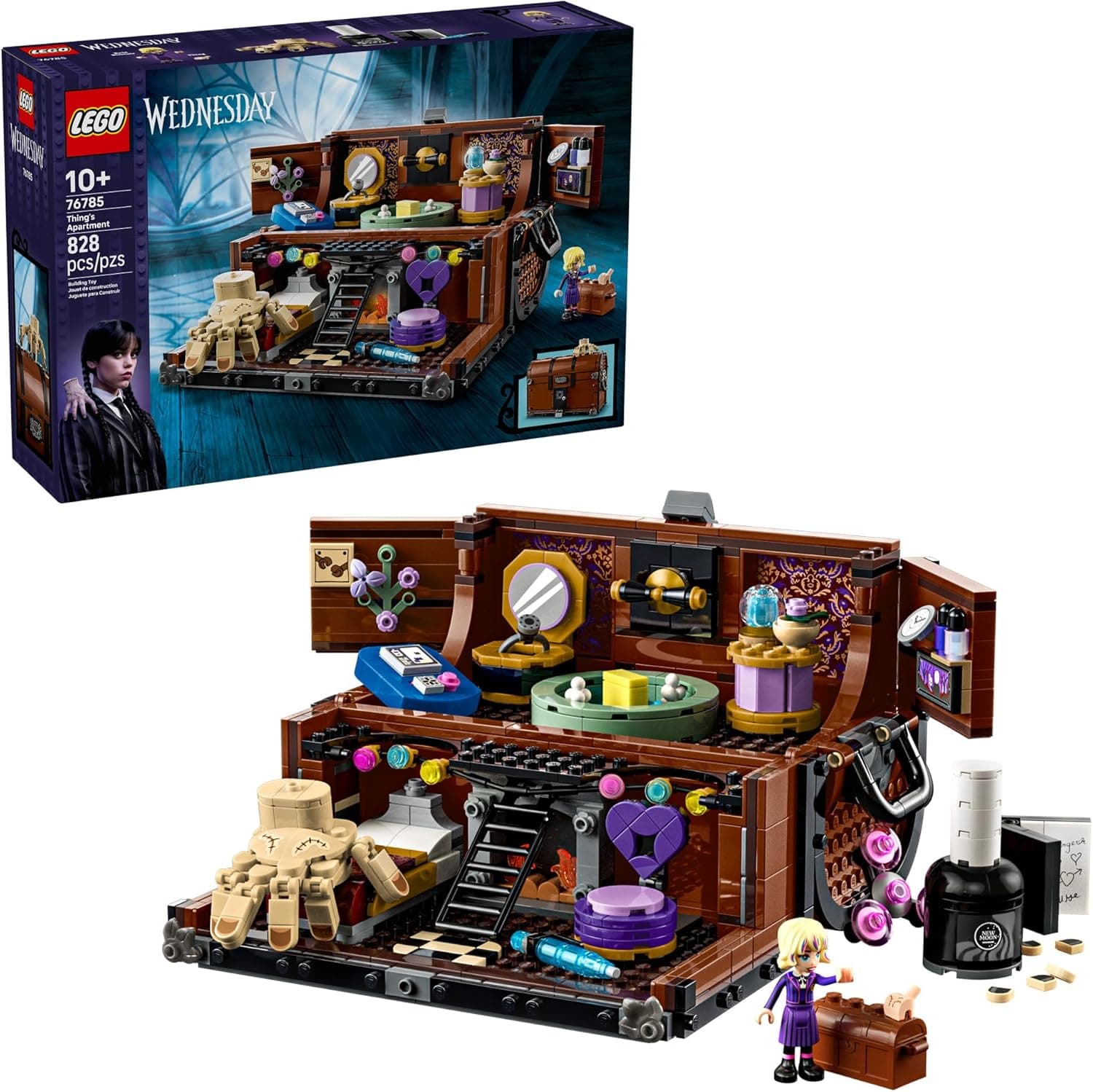 LEGO Wednesday Thing’s Apartment Building Toy - Transforming Trunk Playset W/Poseable Thing & Enid Sinclair Minidoll - Wednesday Merch for Girls & Boys, Ages 10+ - Gift Idea for Birthdays - 76785
