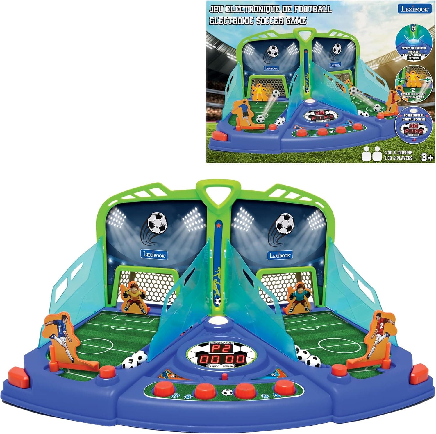 Lexibook, Electronic Football Game with Light and Sound Effects for 2 Players, Blue/Green, JG945