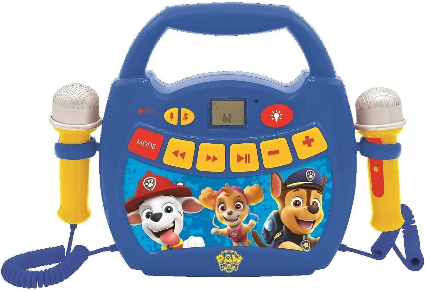 LEXiBOOK β Paw Patrol - Portable Karaoke Digital Player for Kids β Microphones, Light Effects, Bluetooth, Record and Voice Changer Functions, Rechargeable Battery, Blue/red, MP320PAZ