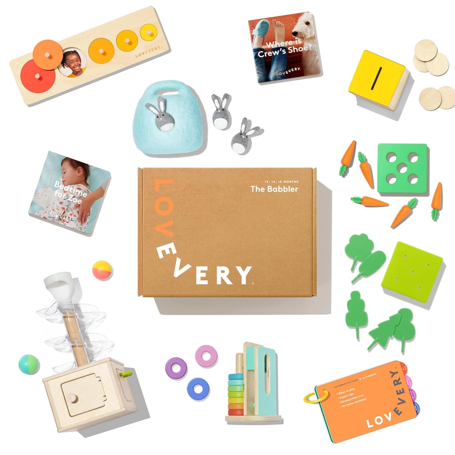 LOVEVERY, The Babbler Play Kit with Bonus Book 'Where is Crew's Shoe', Birthday Play Kit, Montessori Toddler Toy (Best Birthday Gift for 1 Year Old)