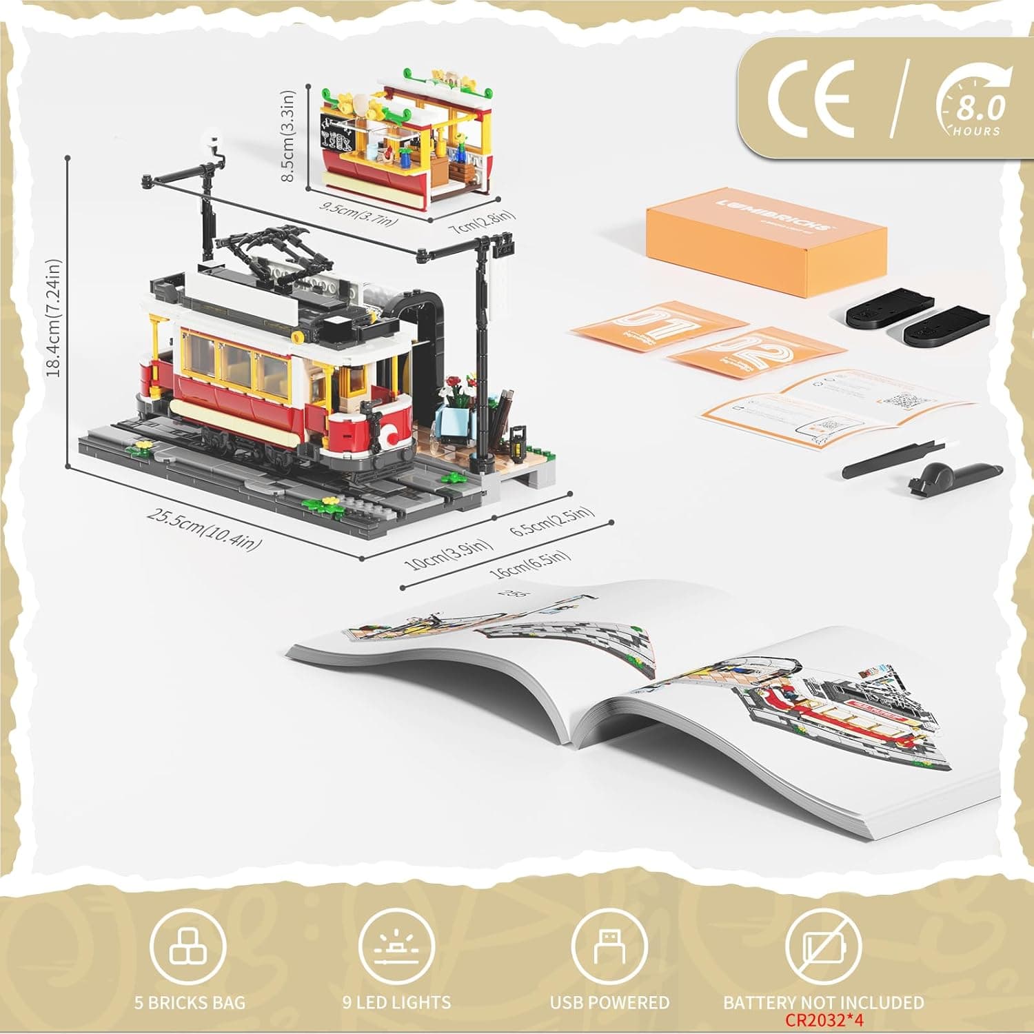 Lumibricks Heritage Tram and Station Lighting Building-Bricks Set - 1274 Pcs City Streetcar Modular Collection Old Town Downtown Display Model for Adults & Teens & Tram Enthusiasts