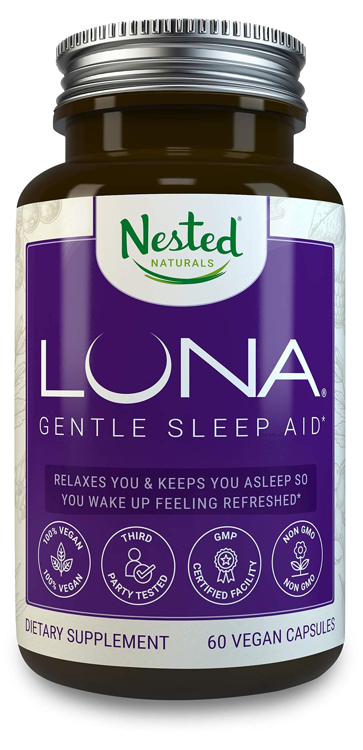 Luna | #1 Sleep Aid on Amazon | Naturally Sourced Ingredients | 60 Non-Habit Forming Vegan Capsules | Herbal Supplement with Melatonin, Valerian Root, Chamomile | Sleeping Pills for Adults