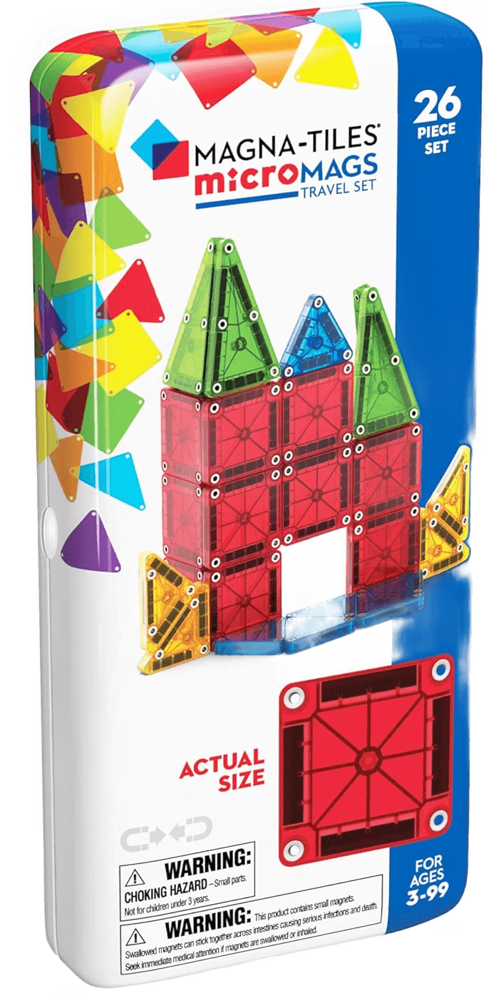 MAGNA-TILES microMAGS 26-Piece Travel Magnetic Construction Set with Storage Tin