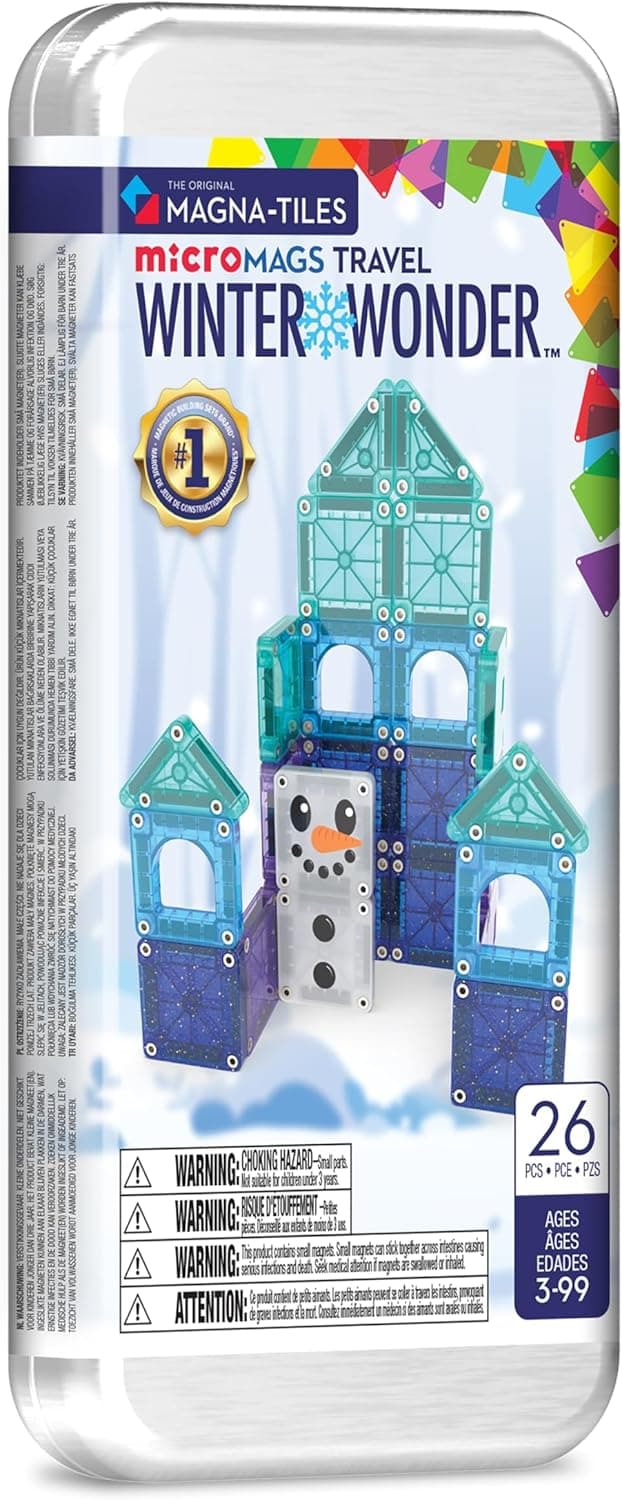 Magna-Tiles microMAGS Winter Wonder Travel Set 26-Piece Magnetic Construction Set, The Original Magnetic Building Brand