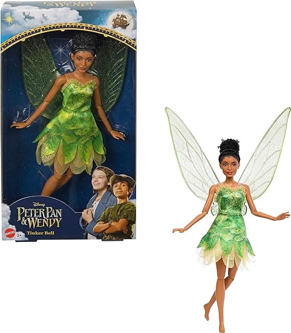 Mattel Disney Movie Peter Pan & Wendy Toys, Tinker Bell Fairy Doll with Wings, Collectible Inspired by Mattel Disney’s Peter Pan & Wendy