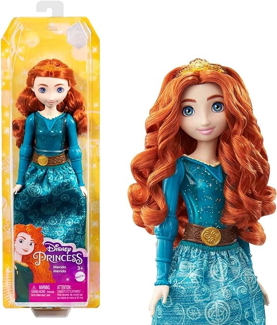 Mattel Disney Princess Merida Fashion Doll, Sparkling Look with Red Hair, Blue Eyes & Hair Accessory