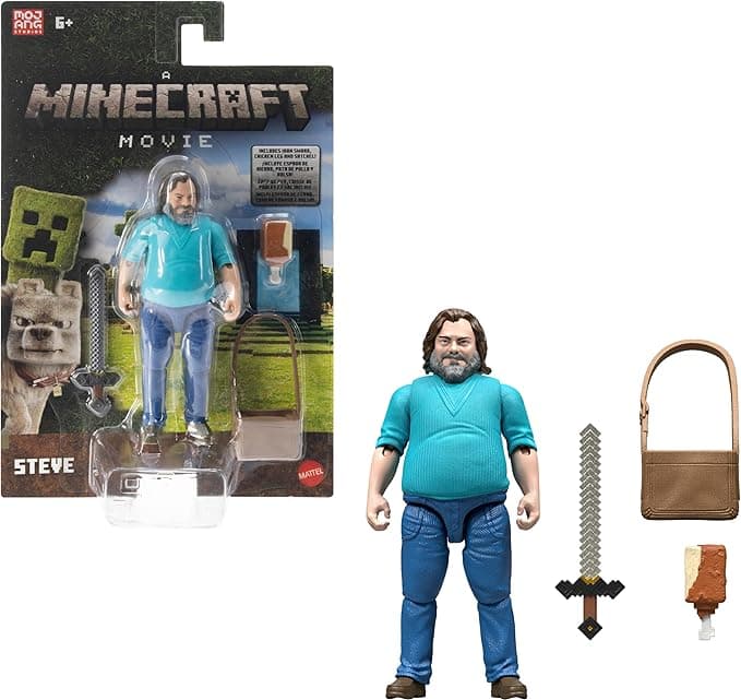 Mattel Minecraft Action Figure & Accessories Set, 4-inch Steve Posable Character Collectible Inspired by A Minecraft Movie