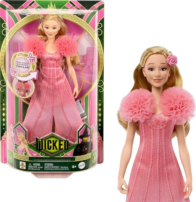 Mattel Wicked Singing Glinda Fashion Doll & Accessories, Posable with Movie-Inspired Look & Removable Outfit, Sings “Popular”