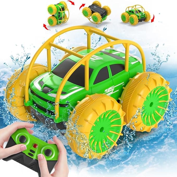 MaxTronic Amphibious Remote Control Car,Rechargeable RC Cars Toy 360° Flips Rotation Stunt Crawler 15KM/H 4WD All Terrain Outdoor Indoor Toy for Kids Boys Girls 3-12