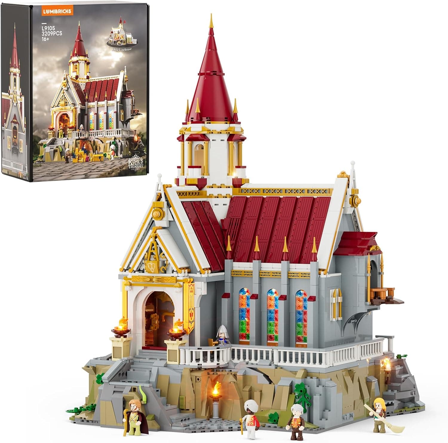 Medieval King's Castle Treasury Building Bricks Set - Middle Ages City Town Modular Collection Display Kit with Minifigures 3209 Pcs for Adults & Teens