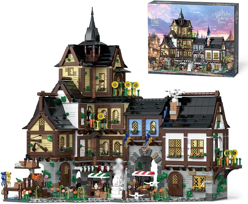 Medieval Town Center Building Set for Adult, Architecture Viking Village Town Center Building Block, House Collection Toy, Creative Present for Adults (3867PCS)