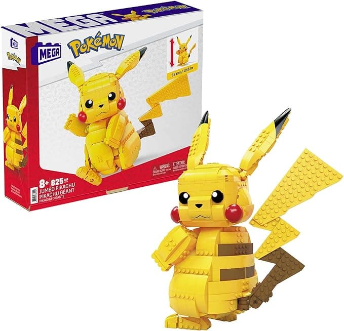 MEGA Pokémon Building Toys Set Jumbo Pikachu with 806 Pieces, Articulated and Poseable, 12 Inches Tall, for Kids