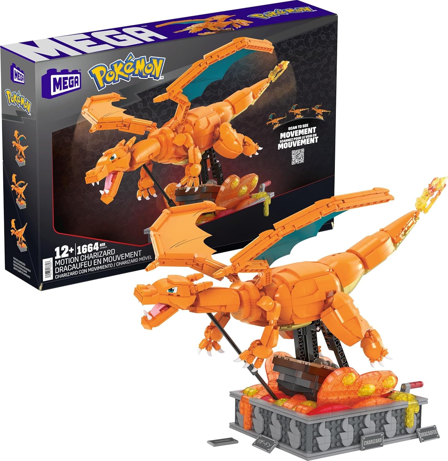 MEGA Pokémon Building Toys Set Motion Charizard with 1664 Pieces and Wing Movement, for Adult Collectors