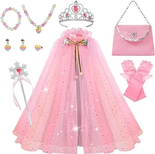Meland Princess Dress up Clothes for Little Girl, 11Pcs Princess Cape with Crown, Princess Dresses for Girl 3-8 Birthday Gift