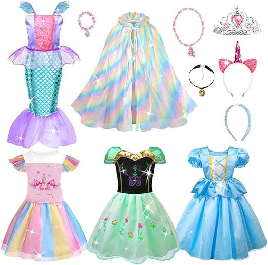 Meland Princess Dress Up - Princess Dress for Girls with Princess Toys, Christmas Birthday Gift for Toddler Girls Age 3-8