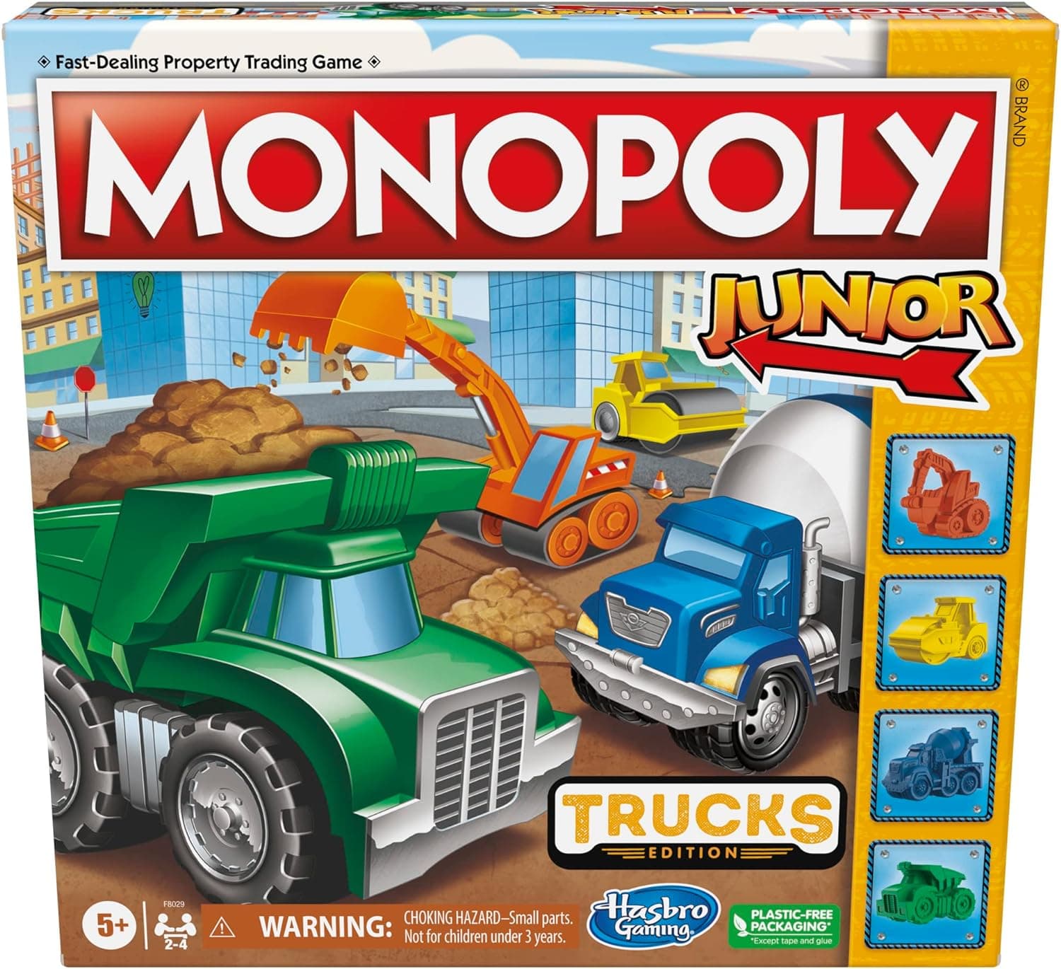 Monopoly Junior Trucks Edition Board Game for Kids Ages 5+, 2-4 Player Kids Games