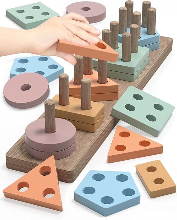 Montessori Toys for 1 2 Year Old Girl and Boy, Shape Sorter Wooden Toys for Toddlers 1-3, Toddler Toys Age 1-2, 1 2 Year Old Girl Boy Gifts, Preschool Toddler Puzzles Toys