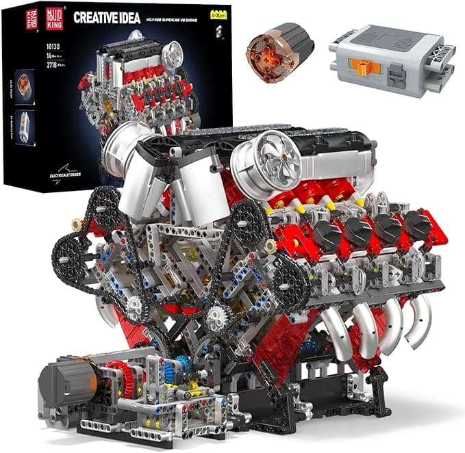 Mould King V8 Engine Model Kit That Runs - MOC Engineering Building Blocks Set With Battery and Motor - STEM Toys for Kids and Adults, 2718 PCS