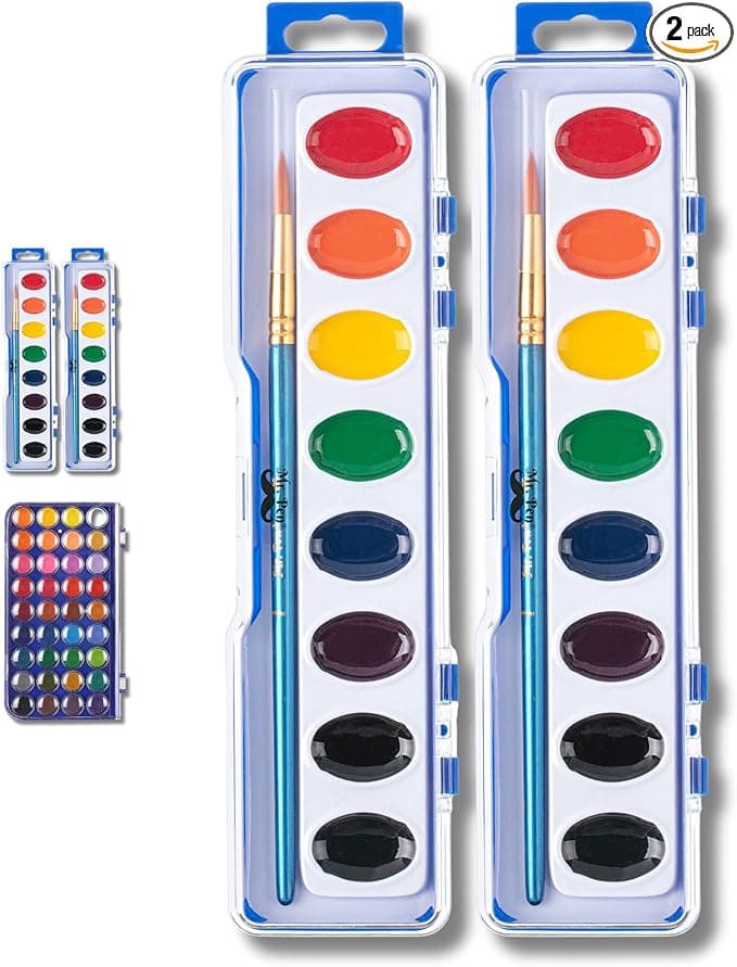 Mr. Pen- Washable Watercolors, 2 Pack, 8 Colors with Paint Brush, Watercolor Paint Set, Water Color Painting Kids, Watercolors for Kids and Adults, Kids Watercolor Paint Set, Watercolor Set Kids