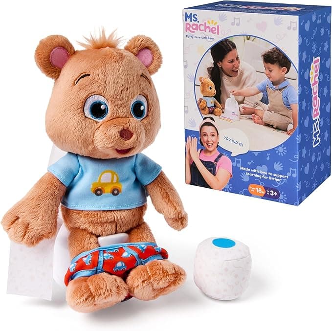 Ms. Rachel Potty Time with Bean, 11” Plush Teddy Bear with Play Toilet & Accessories, Toddler Toys for Girls & Boys for Ages 18 Months to 3+
