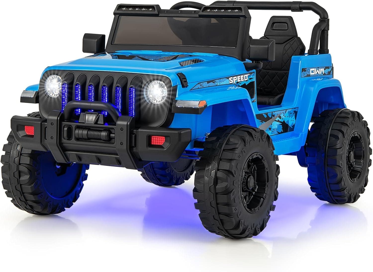 OLAKIDS Kids Ride on Truck, 12V Electric Vehicle with Remote Control, Battery Powered Toddler Car with Music, Horn, 3 Speeds, LED Lights, Bluetooth, USB, Radio (Blue)