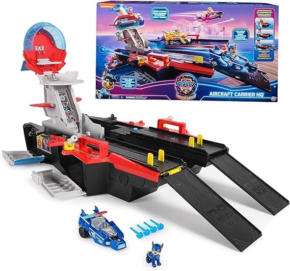 PAW PATROL: The Mighty Movie, Aircraft Carrier HQ, with Chase Action Figure and Mighty Pups Cruiser, Kids Toys for Boys & Girls 3+