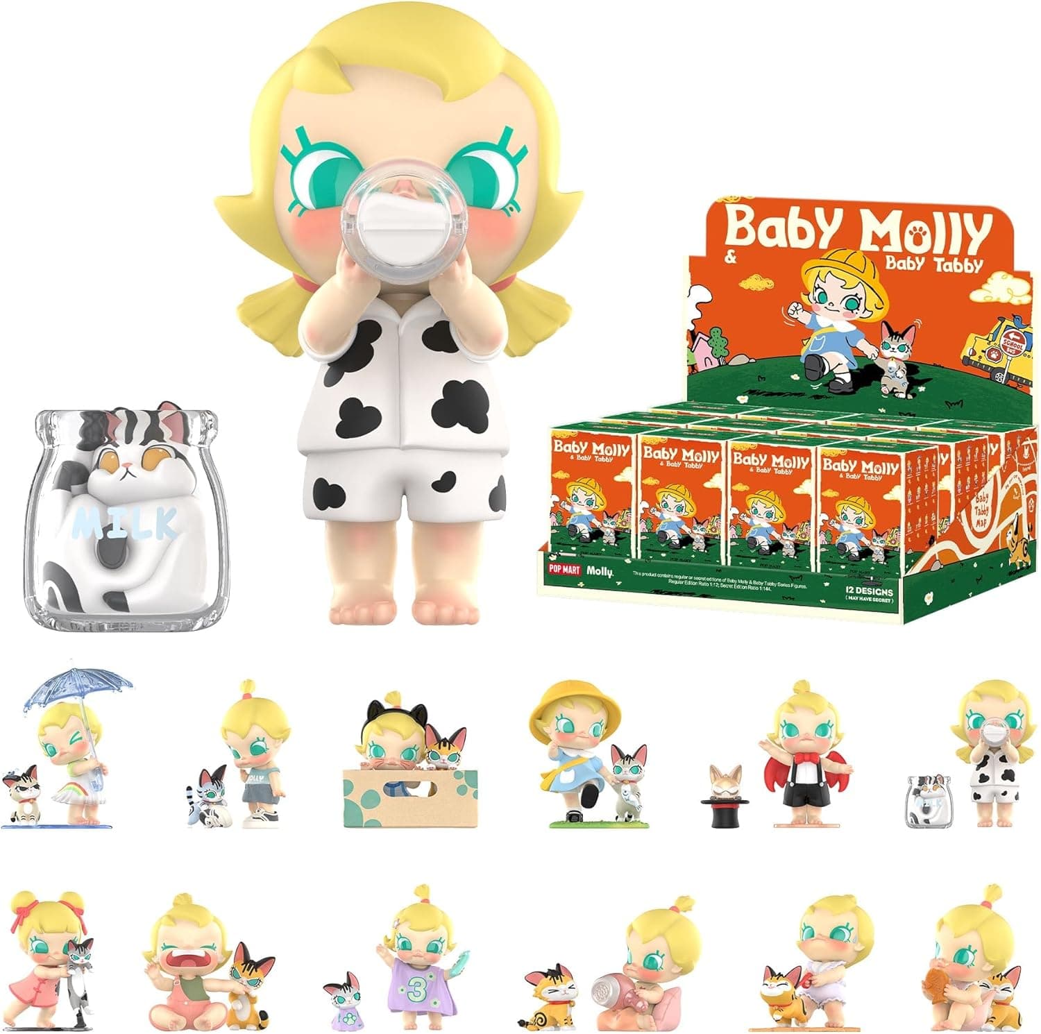 POP MART Baby Molly & Baby Tabby Series Figures, 12PCs Blind Box Figures, Random Design Action Figures Collectible Toys Home Decorations, Holiday Birthday Gifts for Girls and Boys, Whole Set