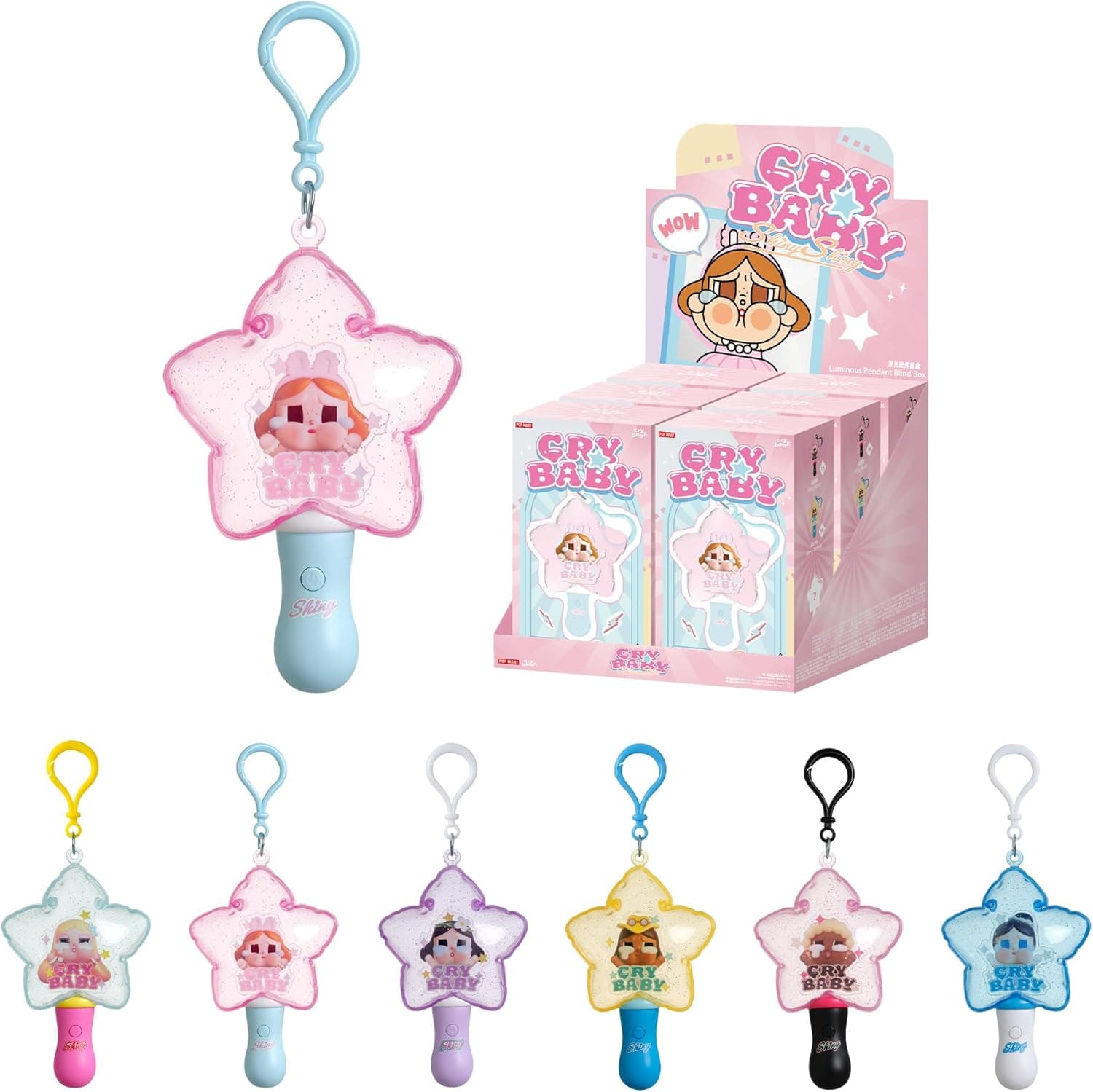 POP MART Crybaby Shiny Shiny Series-Luminous Pendant Blind Box, Holiday Birthday Gifts for Girls and Boys, Light up Pandant 6 PCs-Whole Set