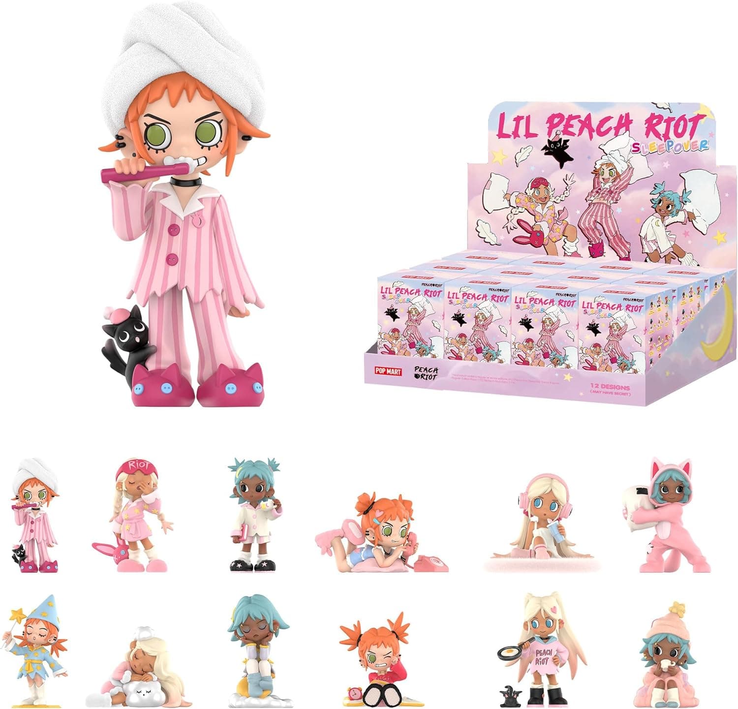 POP MART Lil Peach Riot Sleepover Series Blind Box Figures, Random Design Action Figures Collectible Toys Home Decorations, Holiday Birthday Gifts for Girls and Boys, Whole Set