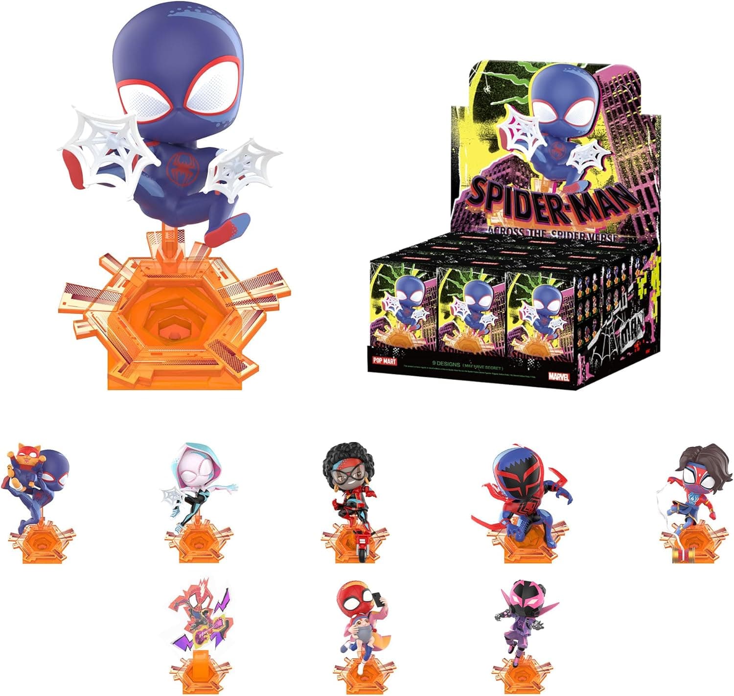POP MART Marvel Spider-Man Across The Spider-Verse Series Figures, 9PCs Blind Box Figures, Random Design Action Figures Collectible Toys Home Decorations, Holiday Birthday Gifts, Whole Set