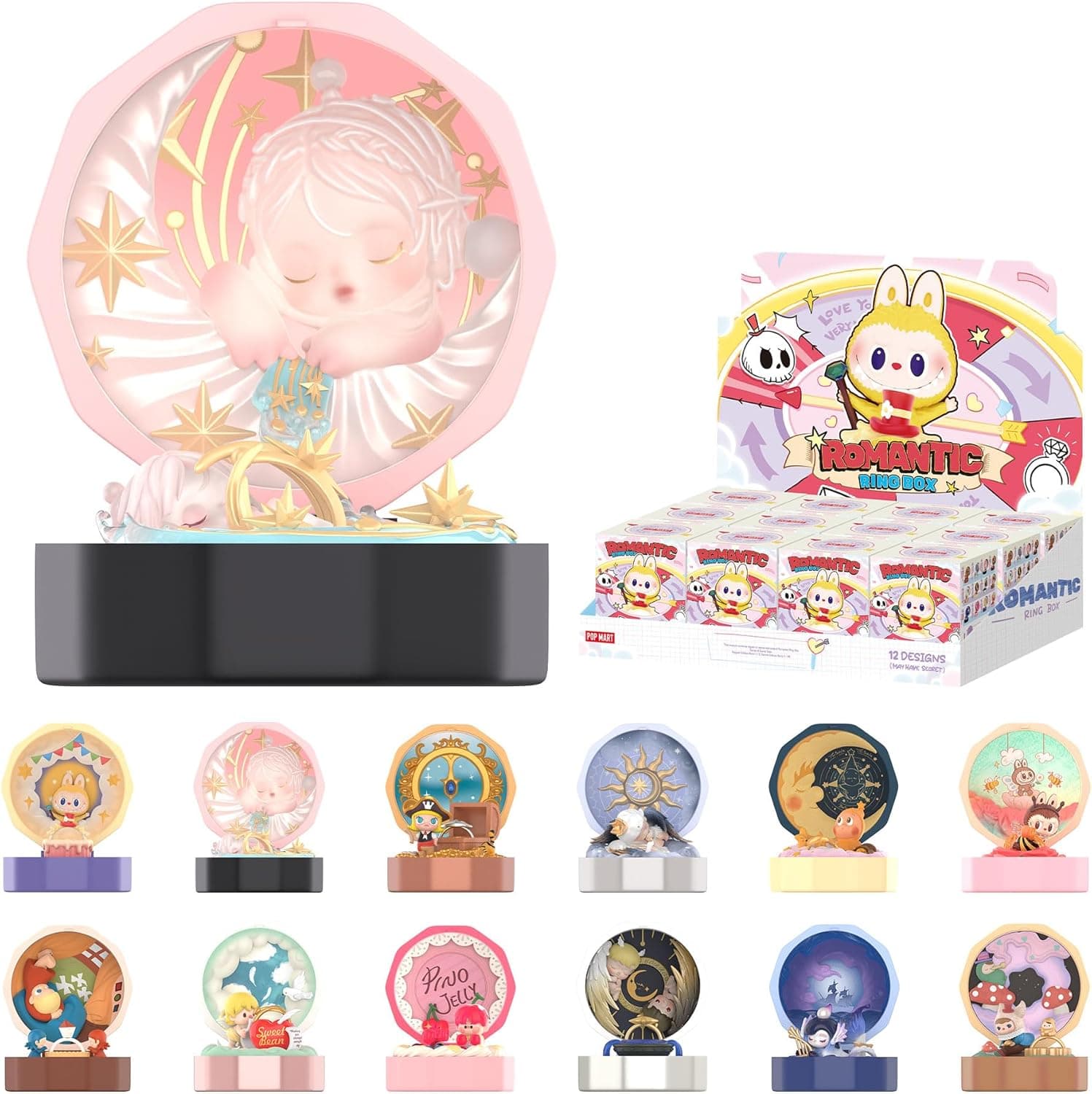 POP MART Romantic Ring Box Series 4 Scene Sets Blind Box Figures, Collectible Toys Home Decorations, Holiday Birthday Gifts for Girls and Boys, Whole Set