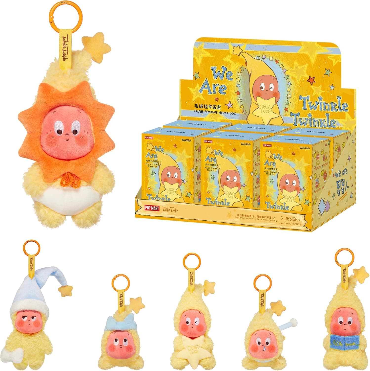 POP MART We are Twinkle Twinkle Series-Plush Pendant Blind Box, 6PCs Twinkle Twinkle Blind Box Figures, Random Design Action Figures Collectible Toys Home Decorations, Whole Set