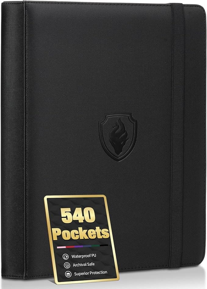 Premium 9 Pocket Card Binder for 540 Cards, Fabmaker PU Cover Trading Card Binder, Sturdy Card Collection Album, Sleek Card Holder Folders for YuGiOh, MTG, TCG, Game Cards & Sports Cards, Black