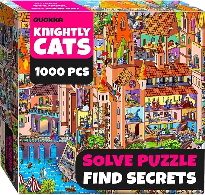 QUOKKA 1000 Piece Jigsaw Puzzle for Adults Nighty Cats – Premium Box Packaging with Extra Fun Challenges - Whimsical Cat Puzzle - Perfect for Relaxation & Creativity & Gift Giving