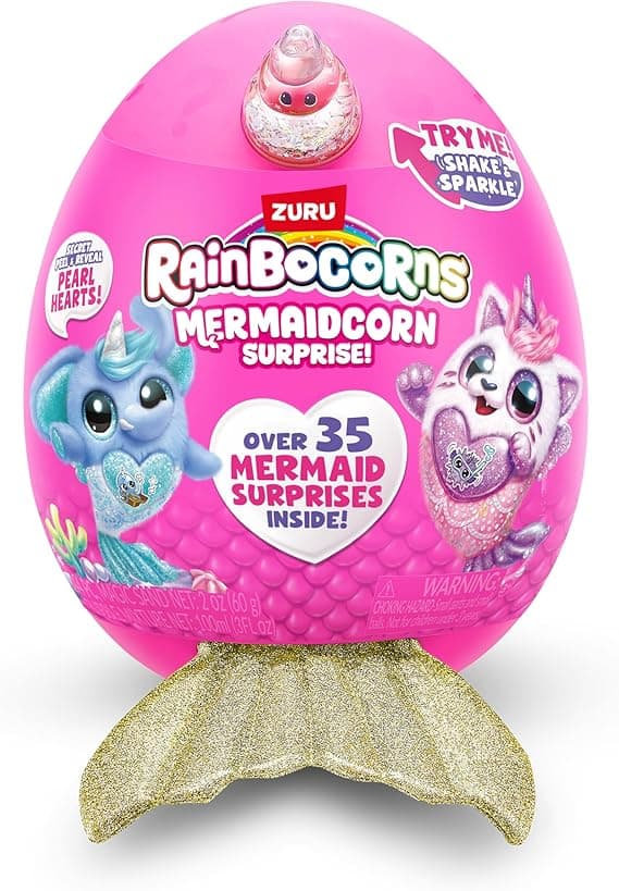 Rainbocorns Mermaidcorn (Cow) by ZURU, Collectible Plush, Mermaid Surprises, Cuddle Plush Stuffed Animal, Surprise Egg, Stickers, Magic Sands & Bubble Mixture, for Girls 3+ Up